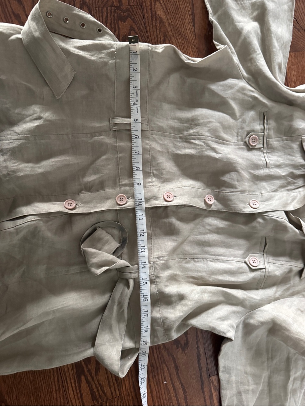 100% linen Beige Tie-Waist Utility Jacket - Women's Jacket & Coats xl - Picture 8 of 9